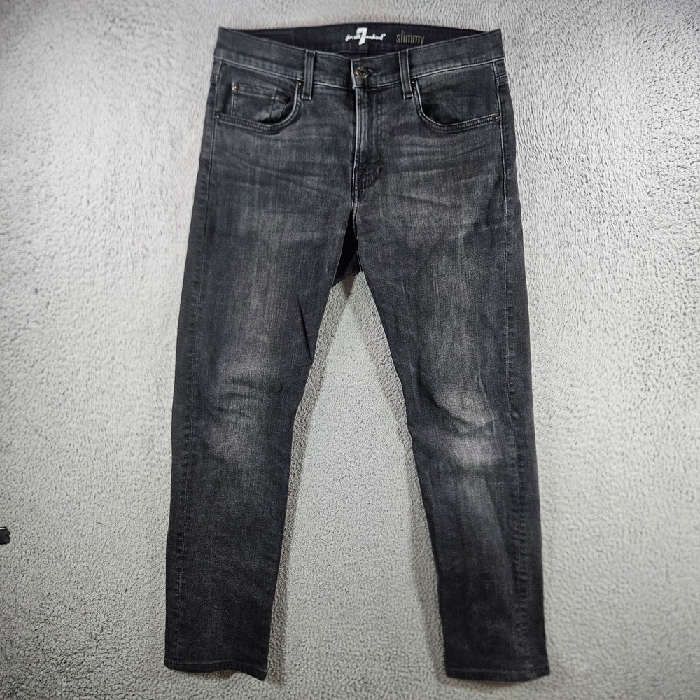 7 For All Mankind Slimmy Mens Jeans Faded Black Slim Fit Denim Size 32x29